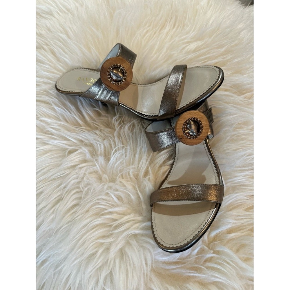 Vintage Rangoni Metallic Pewter Heels with Wood Accent 8 NWOT